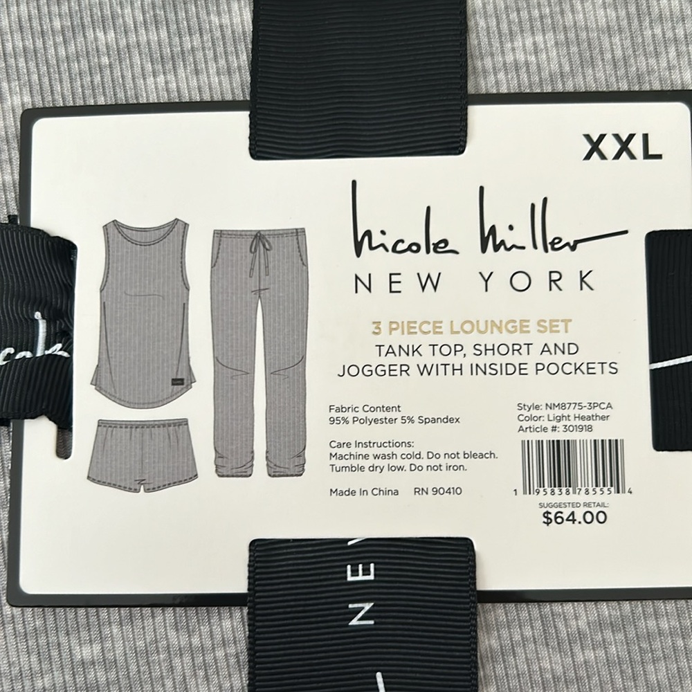 Nicole Miller 3 piece Ribbed Lounge/Pajama Set. Size XXL. NWT. - Picture 7 of 9